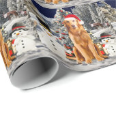 Gouden Retriever Hond In Sneeuw Met Santa Hat Ligh Cadeaupapier (Rol Hoek)