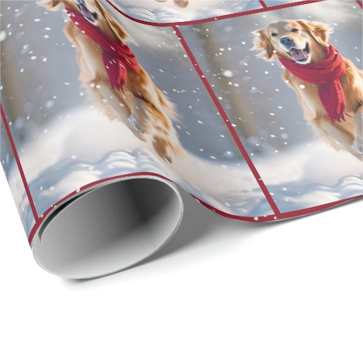Gouden Retriever Hond In Sneeuwvlokken Cadeaupapier (Rol Hoek)