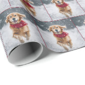 Gouden Retriever Hond In Sneeuwvlokken Cadeaupapier (Rol Hoek)