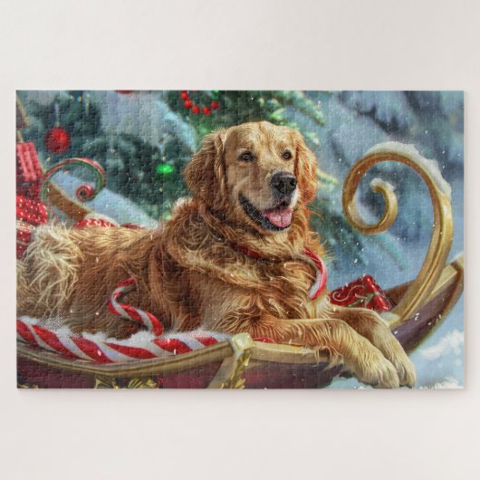 Gouden Retriever Hond Kerst Feestelijk Legpuzzel (Horizontaal)