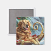 Gouden Retriever Hond Kerst Feestelijk  Magneet (Voorkant / Achterkant)