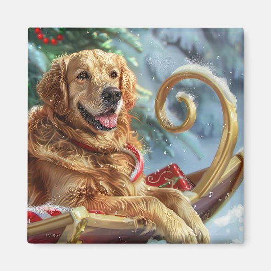 Gouden Retriever Hond Kerst Feestelijk  Magneet (Voorkant)