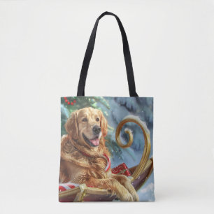 Gouden Retriever Hond Kerst Feestelijk Tote Bag