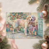 Gouden Retriever-hond Kerstdagcadeaus presenteert Feestdagenkaart
