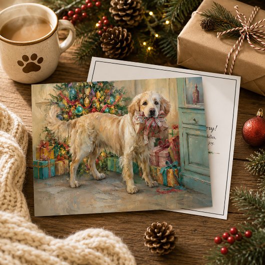 Gouden Retriever-hond Kerstdagcadeaus presenteert Feestdagenkaart