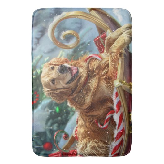 Gouden Retriever Hond Kerstfeest Badmat (Voorkant Verticaal)
