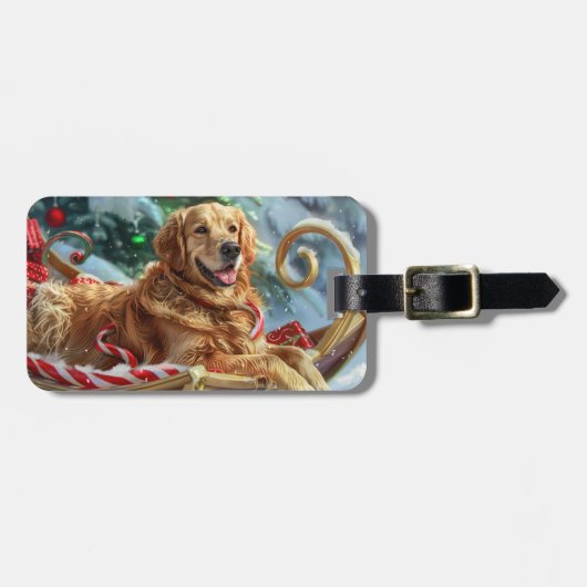 Gouden Retriever Hond Kerstfeest Bagagelabel (Voorkant horizontaal)