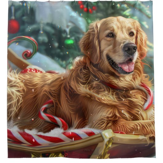 Gouden Retriever Hond Kerstfeest Douchegordijn (Voorkant)