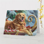 Gouden Retriever Hond Kerstfeest Kaart (Gele Bloem)