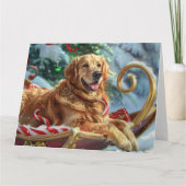 Gouden Retriever Hond Kerstfeest Kaart (Voorkant)