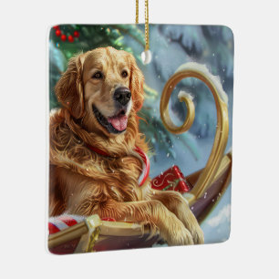 Gouden Retriever Hond Kerstfeest Keramisch Ornament