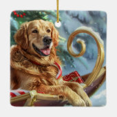 Gouden Retriever Hond Kerstfeest Keramisch Ornament (Achterkant)