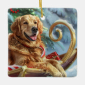 Gouden Retriever Hond Kerstfeest Keramisch Ornament (Voorkant)