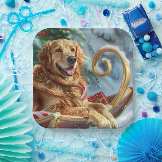 Gouden Retriever Hond Kerstfeest Papieren Bordje (Feest)