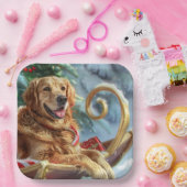 Gouden Retriever Hond Kerstfeest Papieren Bordje (Feest)