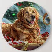 Gouden Retriever Hond Kerstfeest Ronde Button 6,0 Cm (Voorkant)