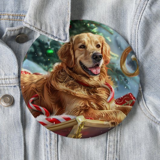 Gouden Retriever Hond Kerstfeest Ronde Button 6,0 Cm (In situ)