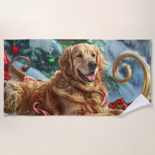 Gouden Retriever Hond Kerstfeest Strandlaken (Voorkant)
