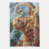 Gouden Retriever Hond Kerstfeest Theedoek (Verticaal)
