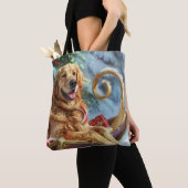 Gouden Retriever Hond Kerstfeest Tote Bag (Dichtbij)