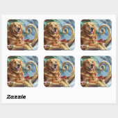 Gouden Retriever Hond Kerstfeest Vierkante Sticker (Vel)