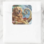 Gouden Retriever Hond Kerstfeest Vierkante Sticker (Tas)