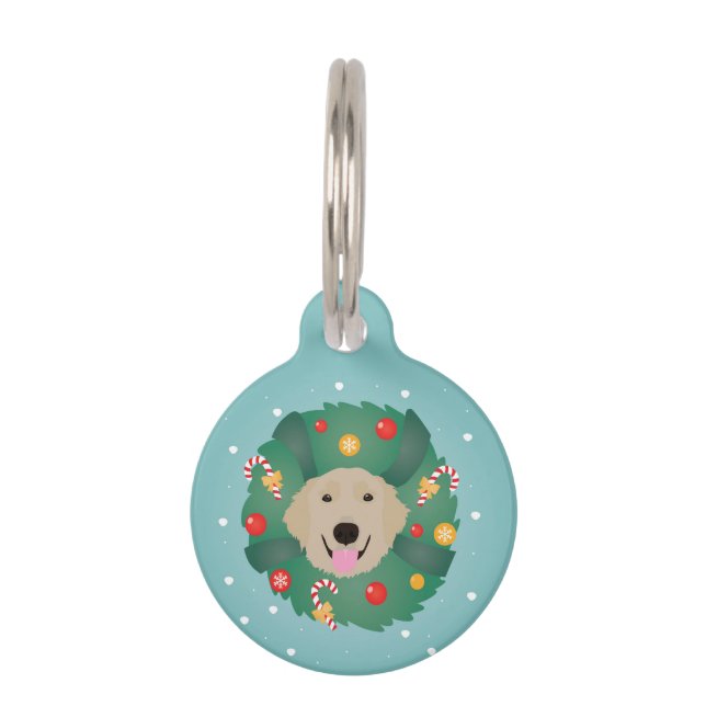 Gouden Retriever Hond Kerstkrans Huisdierpenning (Voorkant)