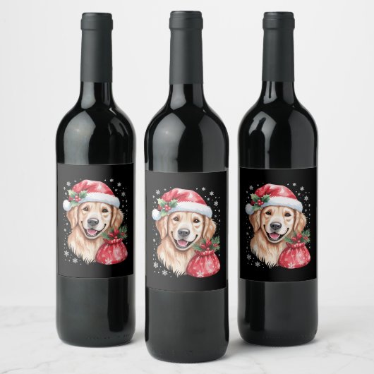 Gouden Retriever Hond Kerstlicht Feestfeest Wijn Etiket (Flessen)