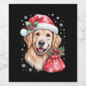 Gouden Retriever Hond Kerstlicht Feestfeest Wijn Etiket (Enkel label)