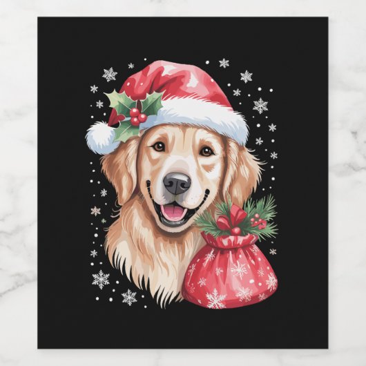 Gouden Retriever Hond Kerstlicht Feestfeest Wijn Etiket (Enkel label)