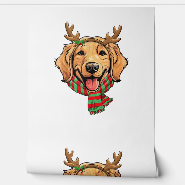 Gouden Retriever Hond Kerstmis Rendier Santa Hoed Behang (Afrollen)