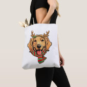 Gouden Retriever Hond Kerstmis Rendier Santa Hoed Tote Bag (Dichtbij)