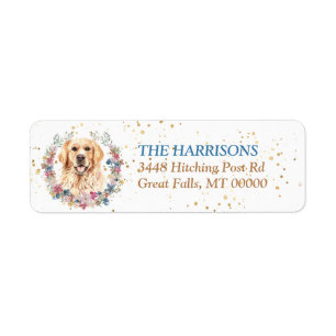 Gouden Retriever Hond Lente Bloemen Krans Etiket