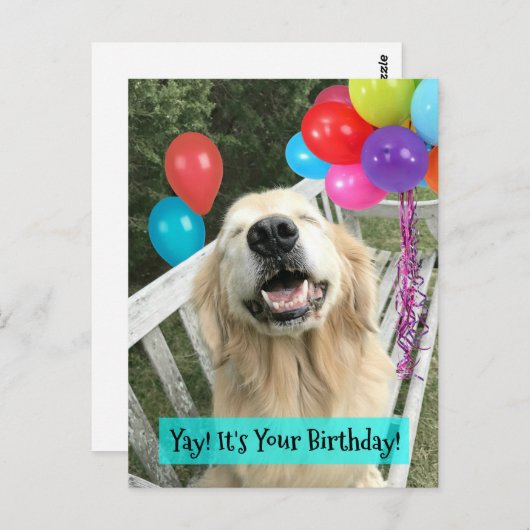Gouden Retriever-hond met ballonnen verjaardag Briefkaart (Voorkant / Achterkant)