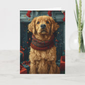Gouden Retriever-hond met kerstcadeau-haard Kaart (Voorkant)