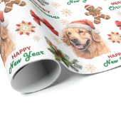 Gouden Retriever-hond met kerstmuts Cadeaupapier (Rol Hoek)