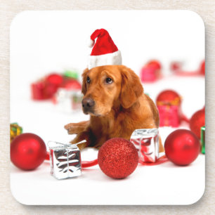 Gouden Retriever Hond Met Rode Kerstman Hoed Kerst Drankjes Onderzetter