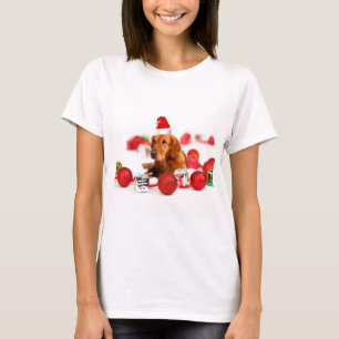 Gouden Retriever Hond Met Rode Kerstman Hoed Kerst T-shirt