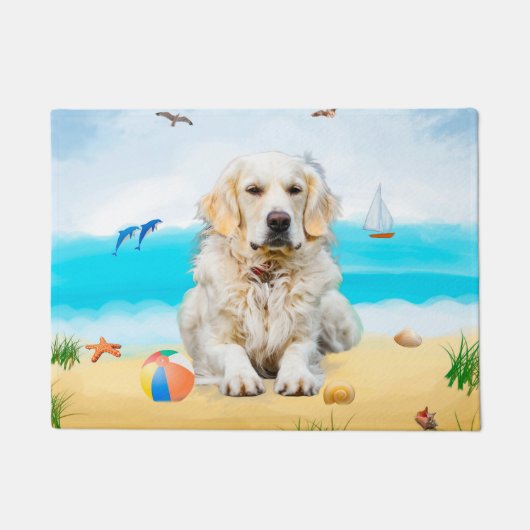 Gouden Retriever-hond op het strand Deurmat (Voorkant)