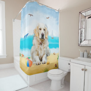 Gouden Retriever-hond op het strand Douchegordijn