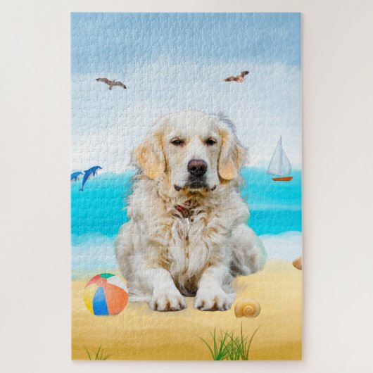 Gouden Retriever-hond op het strand Legpuzzel (Verticaal)