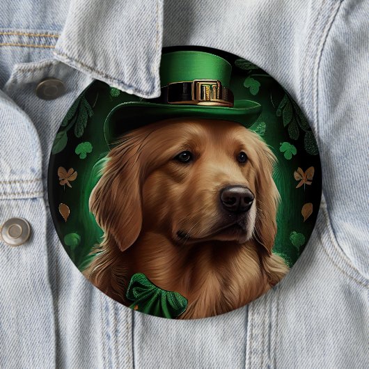 Gouden Retriever Hond op St. Patrick's Dag Ronde Button 6,0 Cm (In situ)