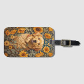 Gouden Retriever Hond Op Zonnebloemenveld Bagagelabel (Voorkant (horizontaal))