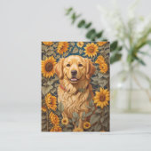 Gouden Retriever Hond Op Zonnebloemenveld Briefkaart (Staand voorkant)