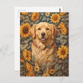 Gouden Retriever Hond Op Zonnebloemenveld Briefkaart (Voorkant / Achterkant)