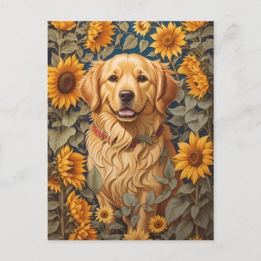 Gouden Retriever Hond Op Zonnebloemenveld Briefkaart (Voorkant)