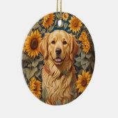 Gouden Retriever Hond Op Zonnebloemenveld Keramisch Ornament (Rechts)