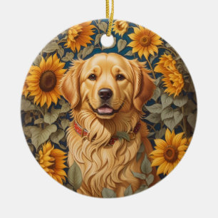 Gouden Retriever Hond Op Zonnebloemenveld Keramisch Ornament