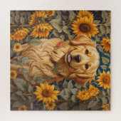 Gouden Retriever Hond Op Zonnebloemenveld Legpuzzel (Horizontaal)