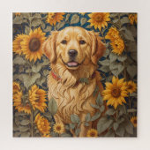 Gouden Retriever Hond Op Zonnebloemenveld Legpuzzel (Verticaal)